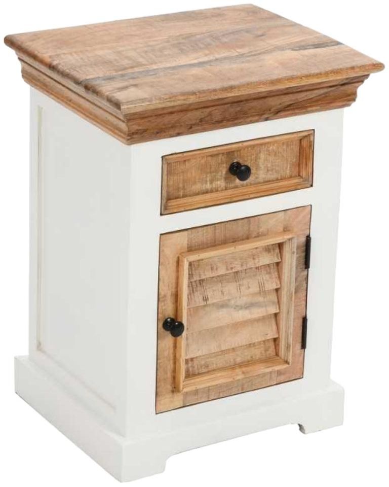 Coastal White and Wood 1 Drawer Bedside Cabinet