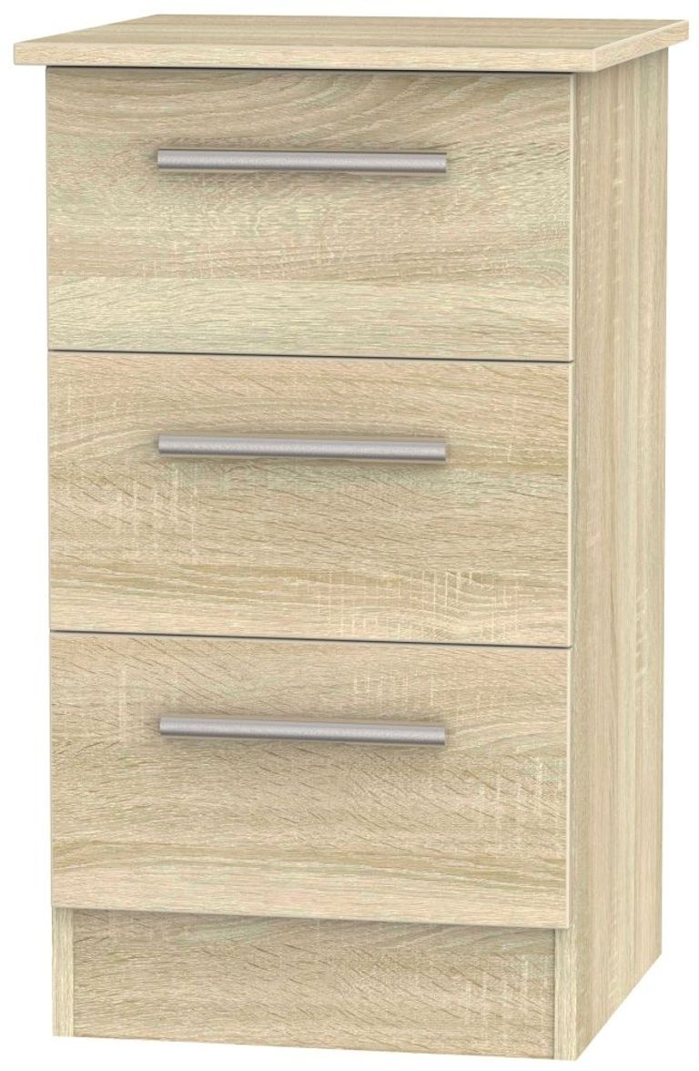 Contrast Oak Effect 3 Drawer Bedside Cabinet