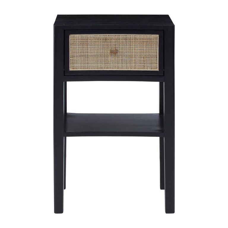 Corso Bedside Table - 1 Drawer - Black Wood and Rattan