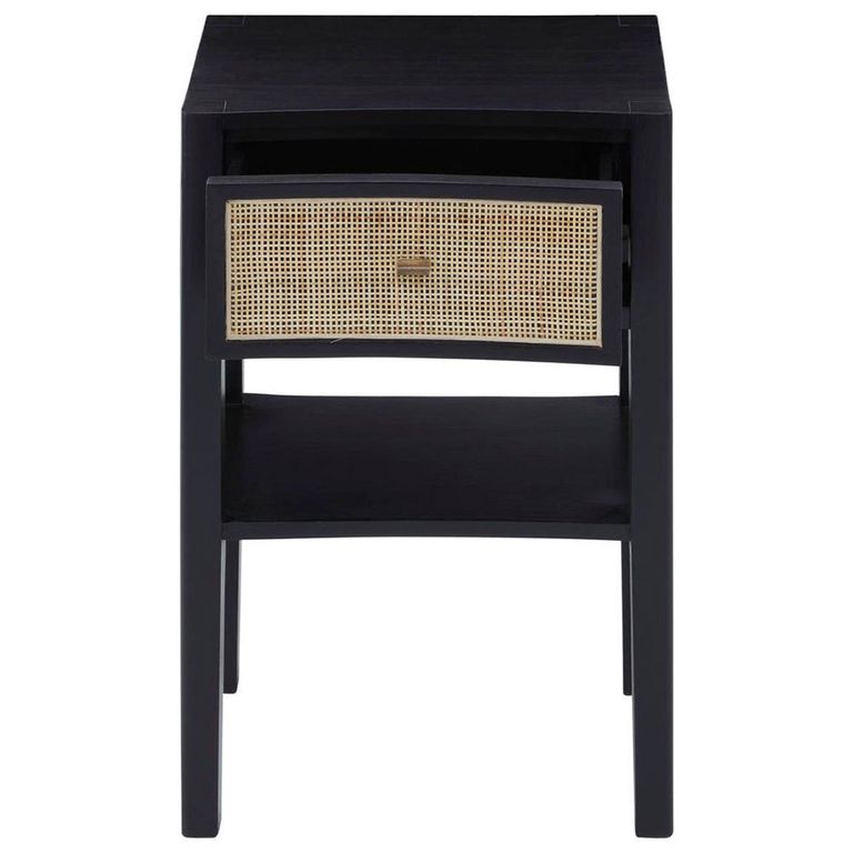Corso Bedside Table - 1 Drawer - Black Wood and Rattan