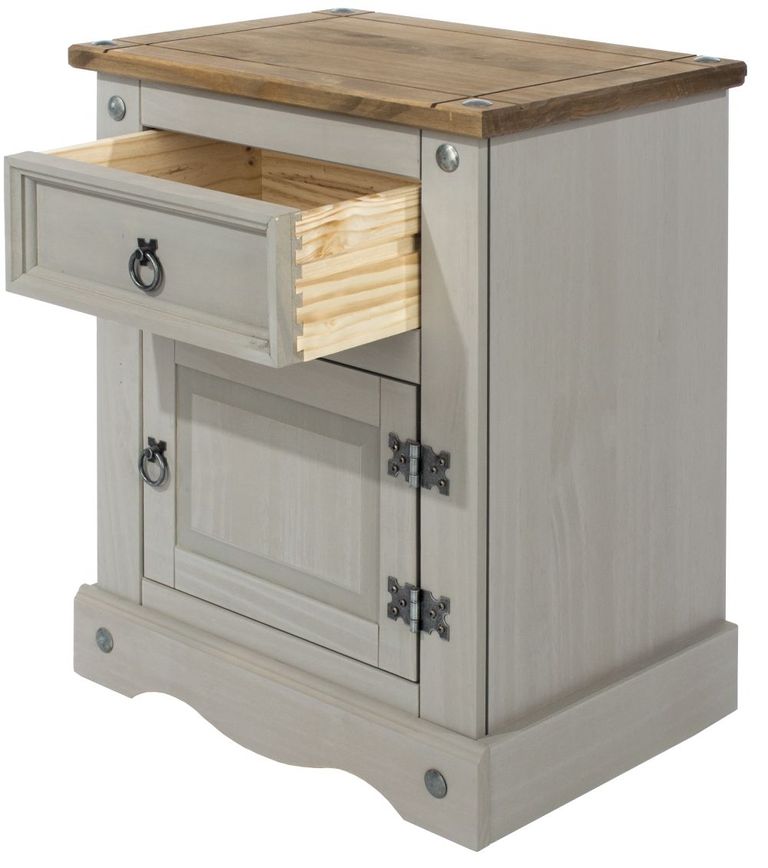 Corona Grey Mexican Pine 1 Door 1 Drawer Bedside Cabinet