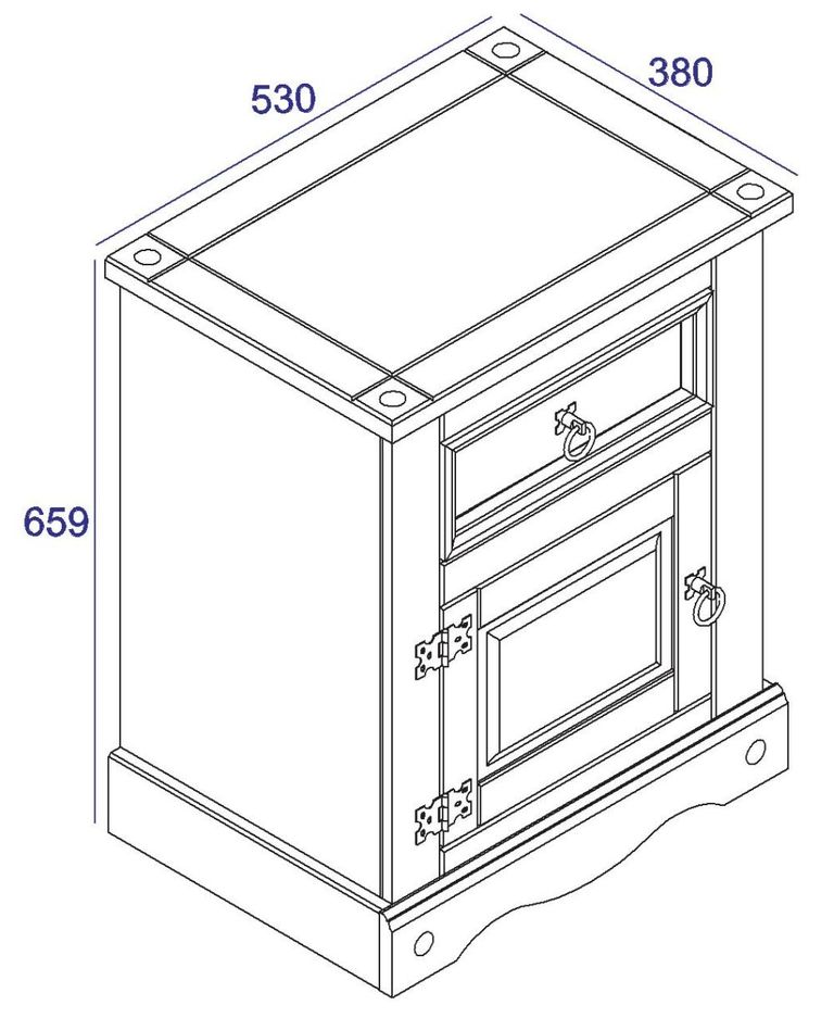 Corona Grey Mexican Pine 1 Door 1 Drawer Bedside Cabinet