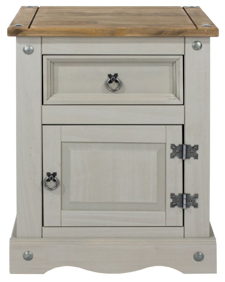 Corona Grey Mexican Pine 1 Door 1 Drawer Bedside Cabinet