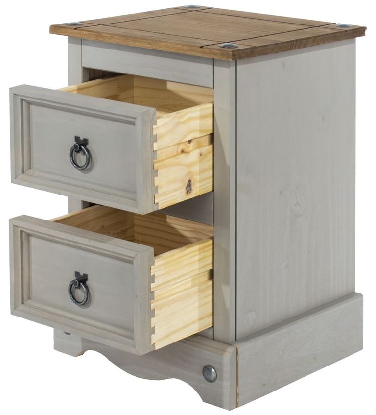 Corona Grey Mexican Pine 2 Drawer Petite Bedside Cabinet