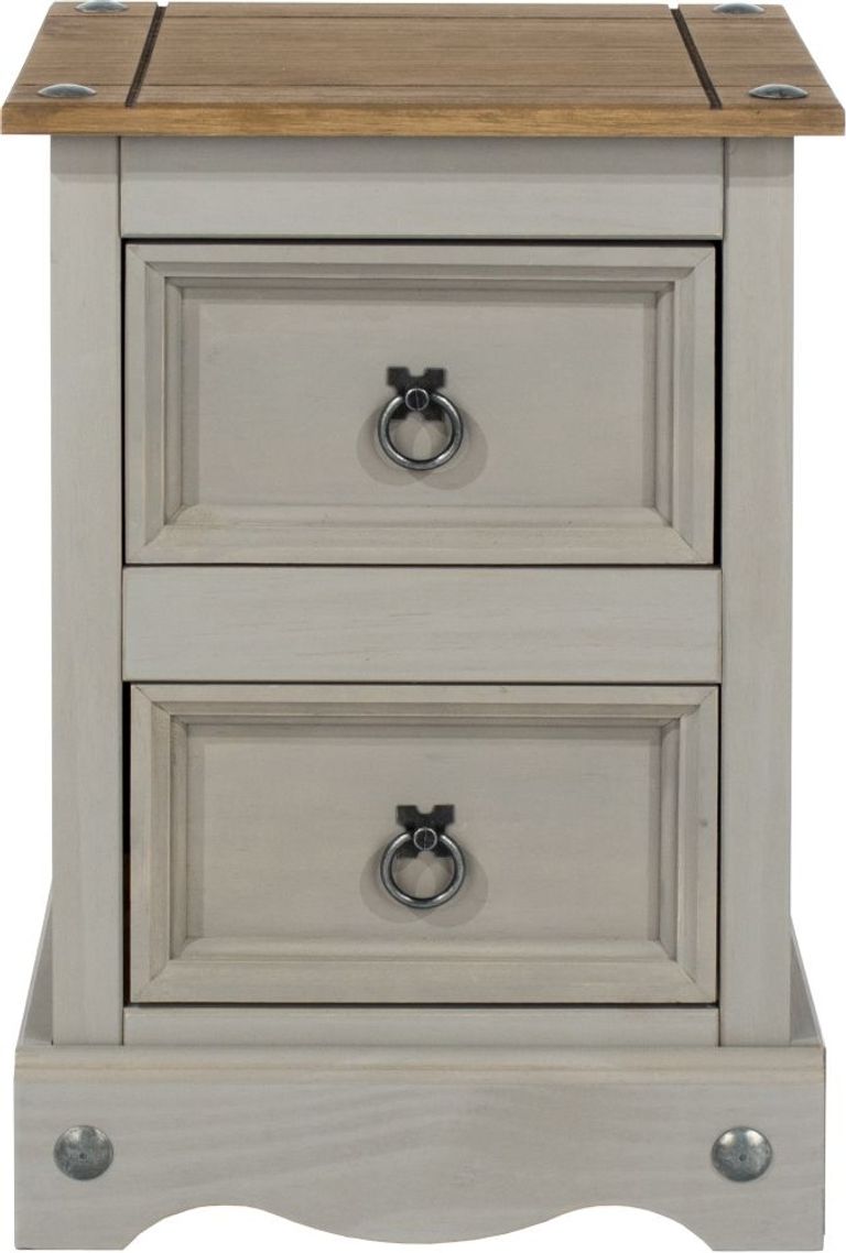 Corona Grey Mexican Pine 2 Drawer Petite Bedside Cabinet