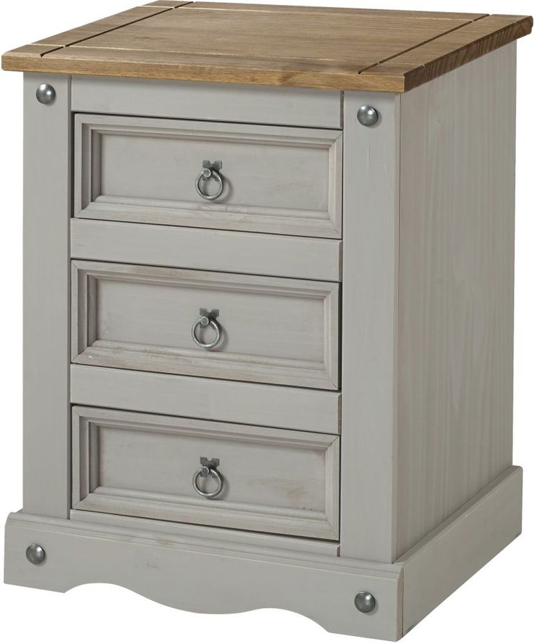 Corona Grey Mexican Pine 3 Drawer Bedside Cabinet