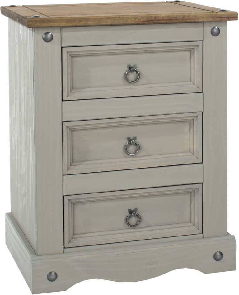 Corona Grey Mexican Pine 3 Drawer Bedside Cabinet