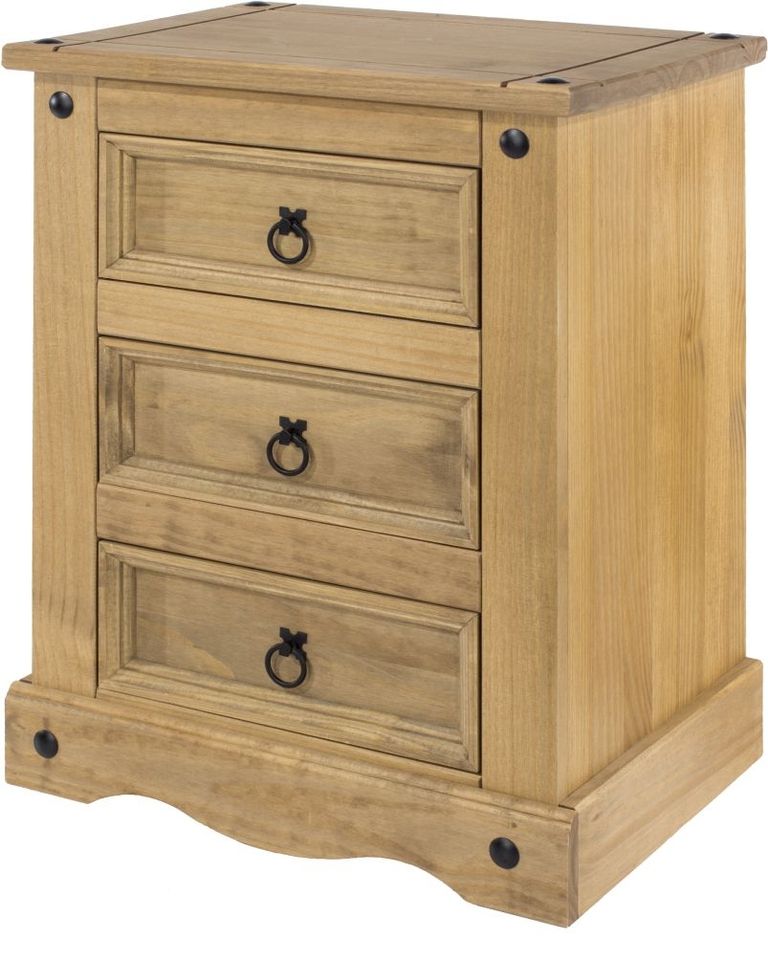 Corona Pine Mexican 3 Drawer Bedside Cabinet 