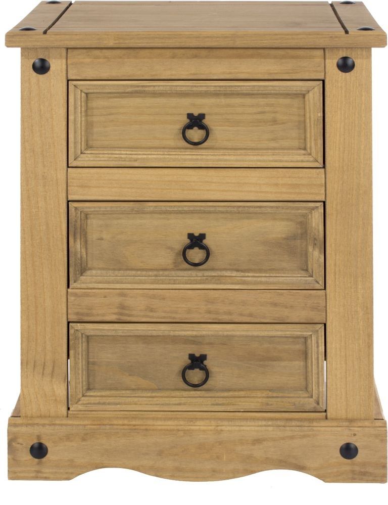 Corona Pine Mexican 3 Drawer Bedside Cabinet 