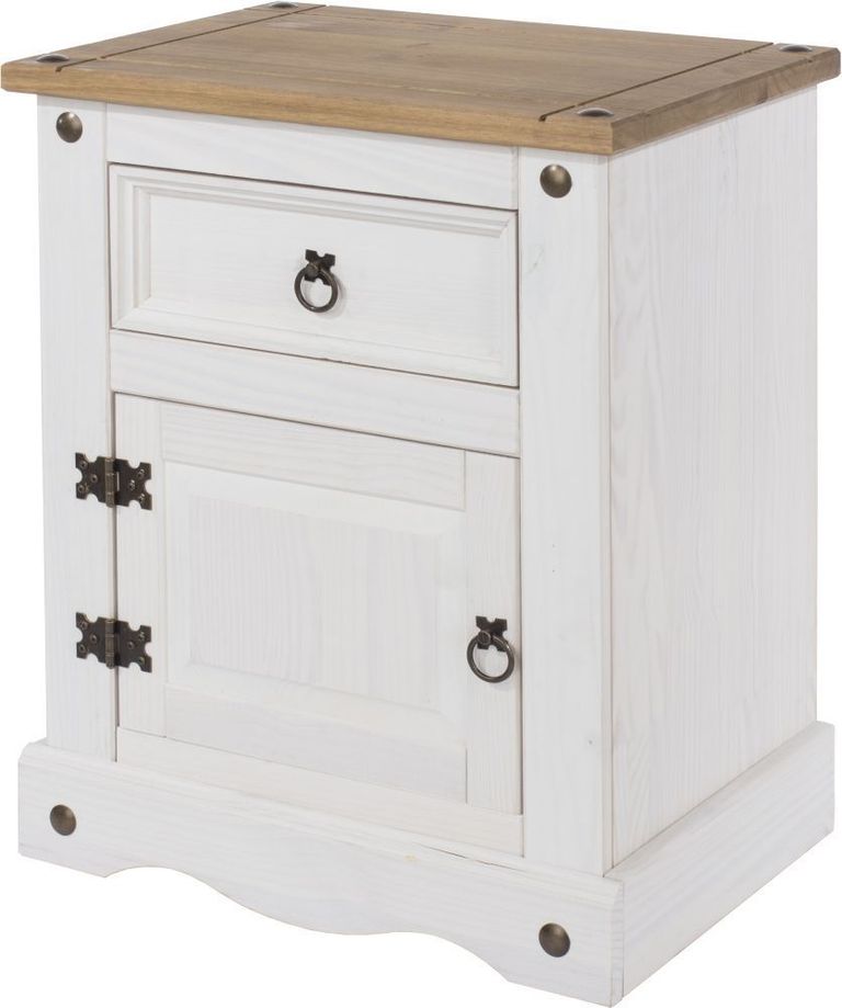 Corona White Mexican Pine 1 Door 1 Drawer Bedside Cabinet