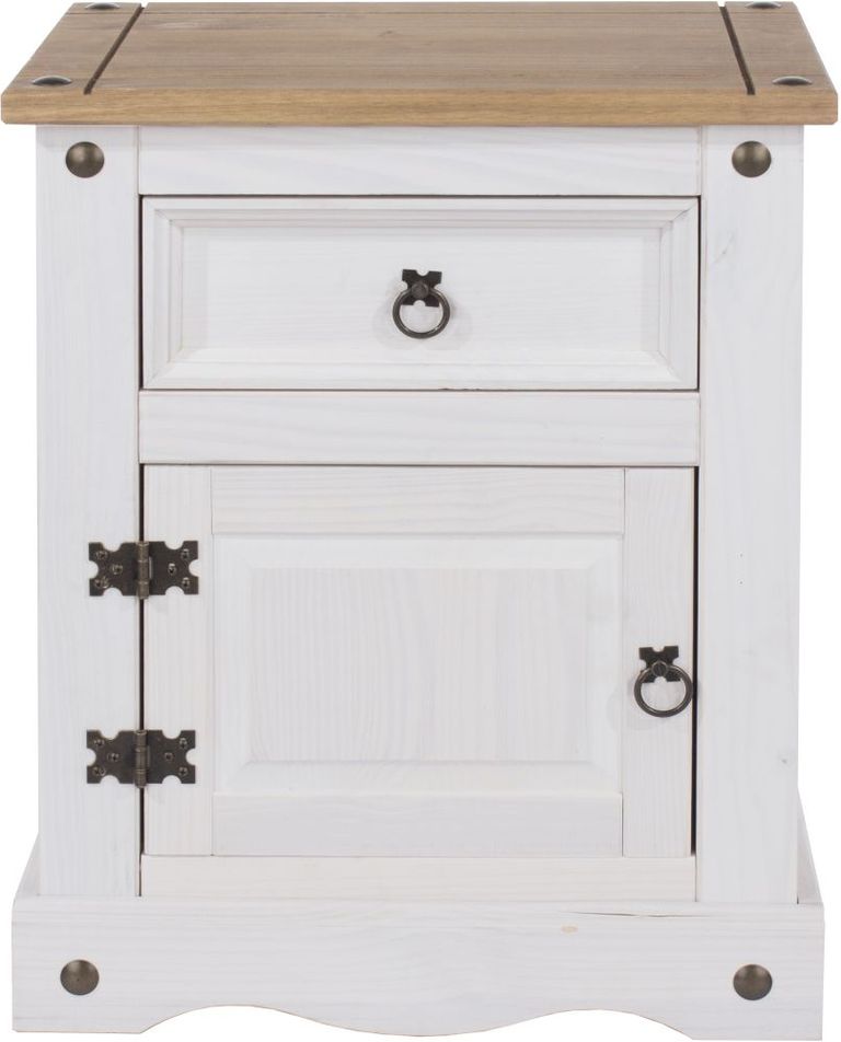 Corona White Mexican Pine 1 Door 1 Drawer Bedside Cabinet