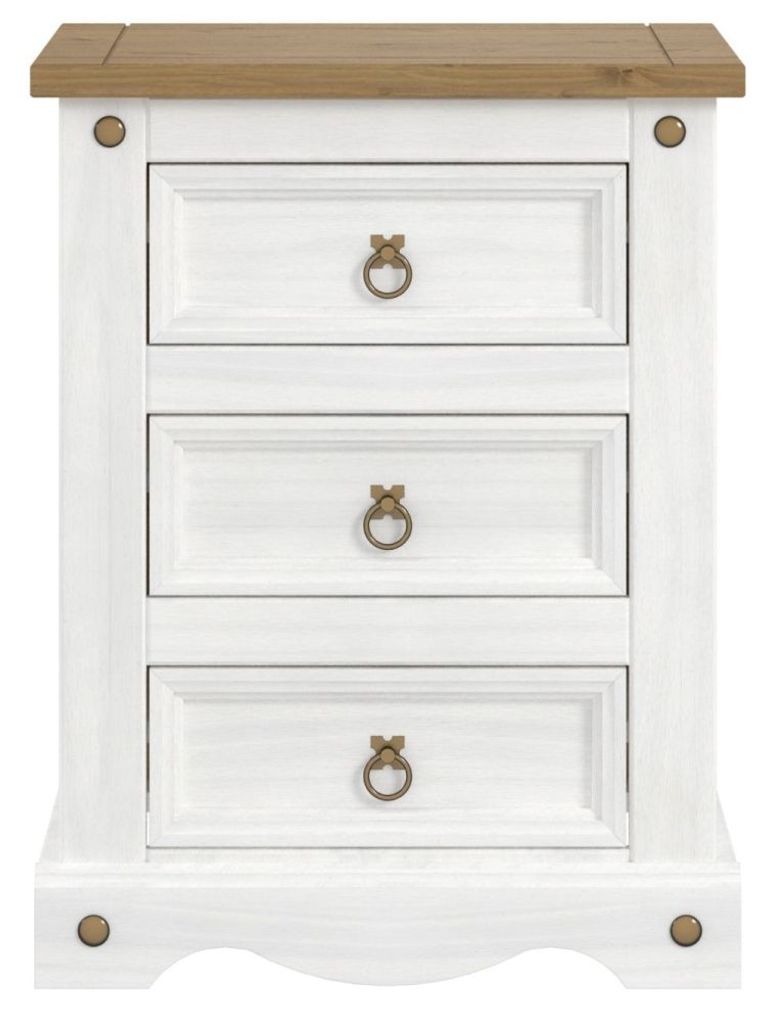 Corona White Mexican Pine 3 Drawer Bedside Cabinet