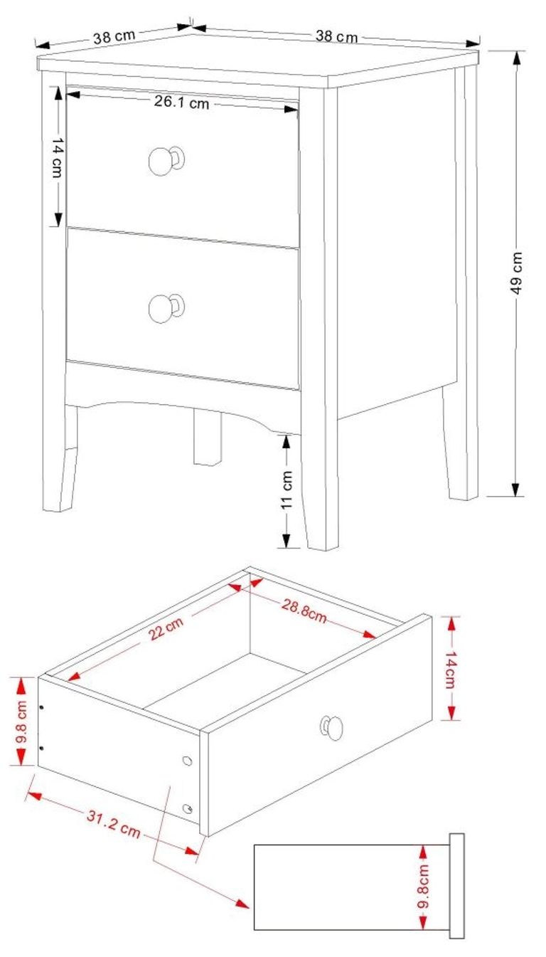 Como Grey Painted 2 Petite Drawer Bedside Cabinet