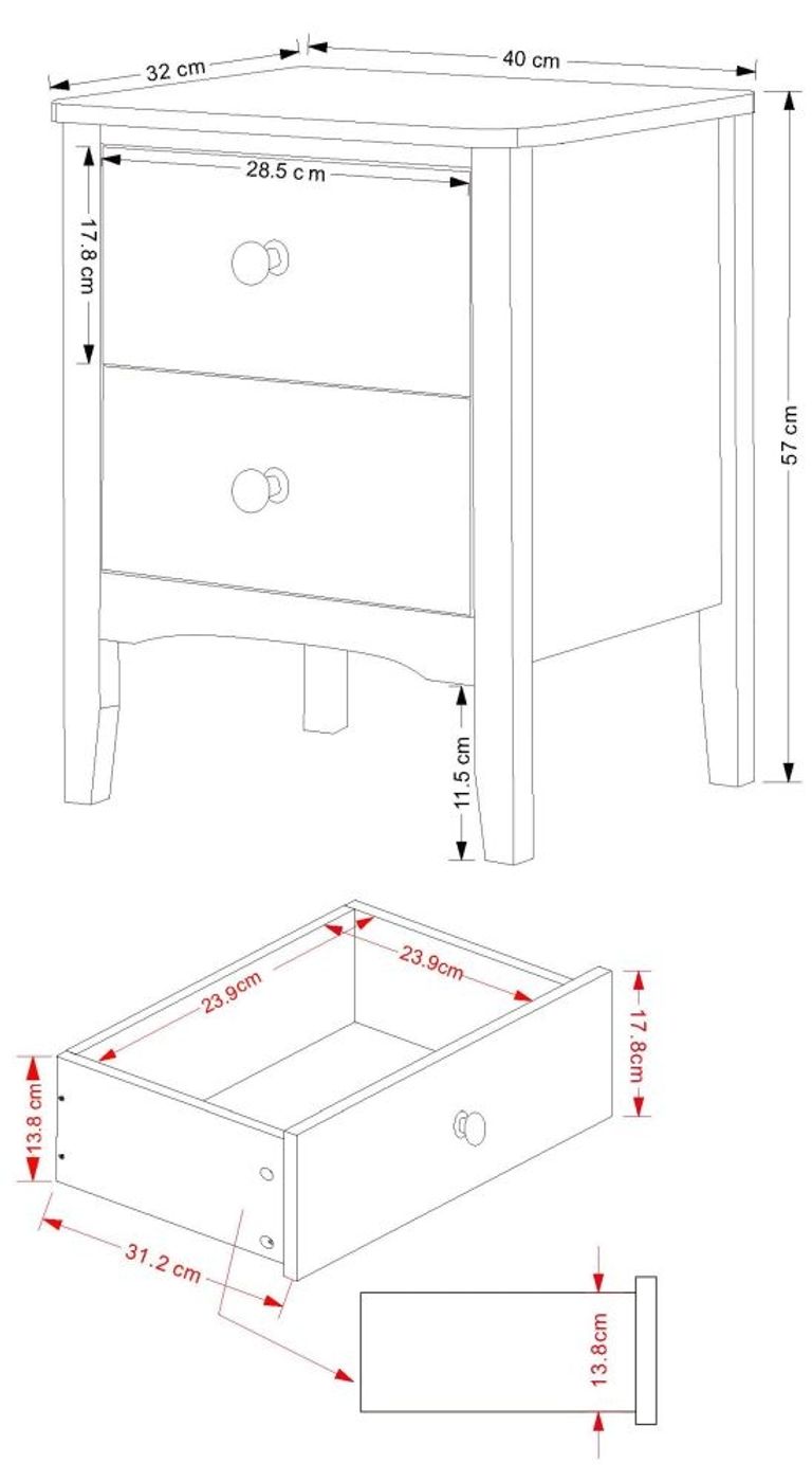 Como White Painted 2 Drawer Bedside Cabinet