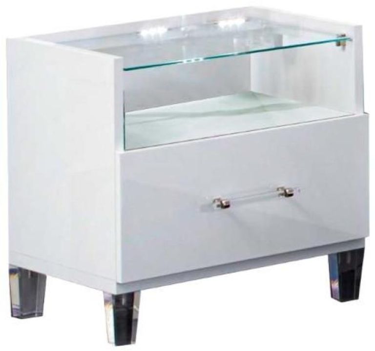 Cristal White Marble Italian 1 Drawer Bedside Cabinet