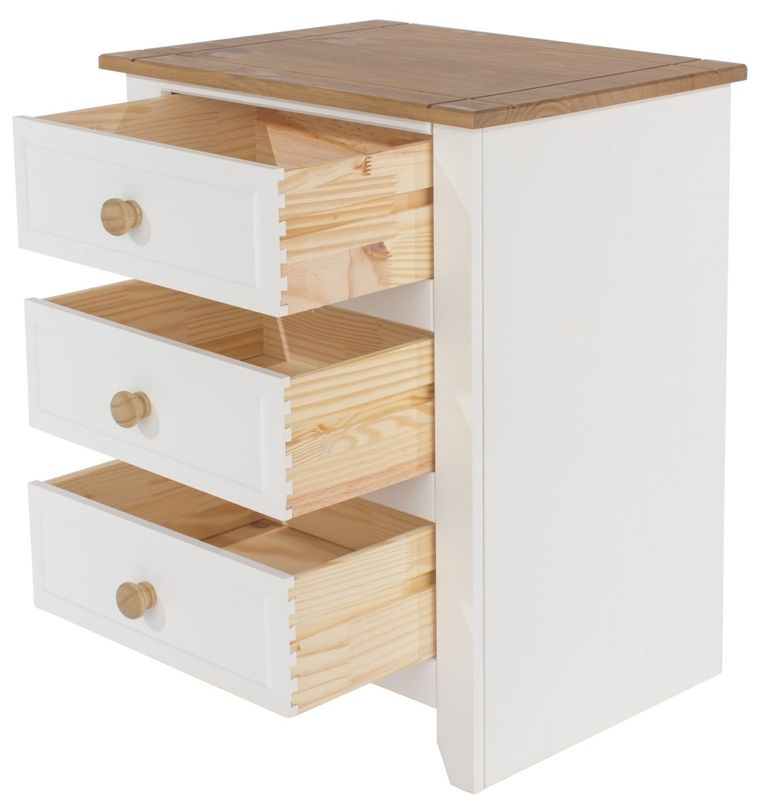 Capri White 3 Drawer Bedside Cabinet