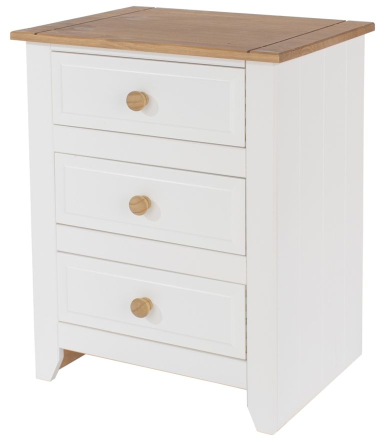 Capri White 3 Drawer Bedside Cabinet