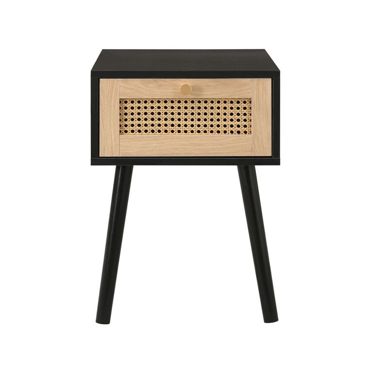 Croxley Bedside Table - 1 Drawer - Black and Rattan