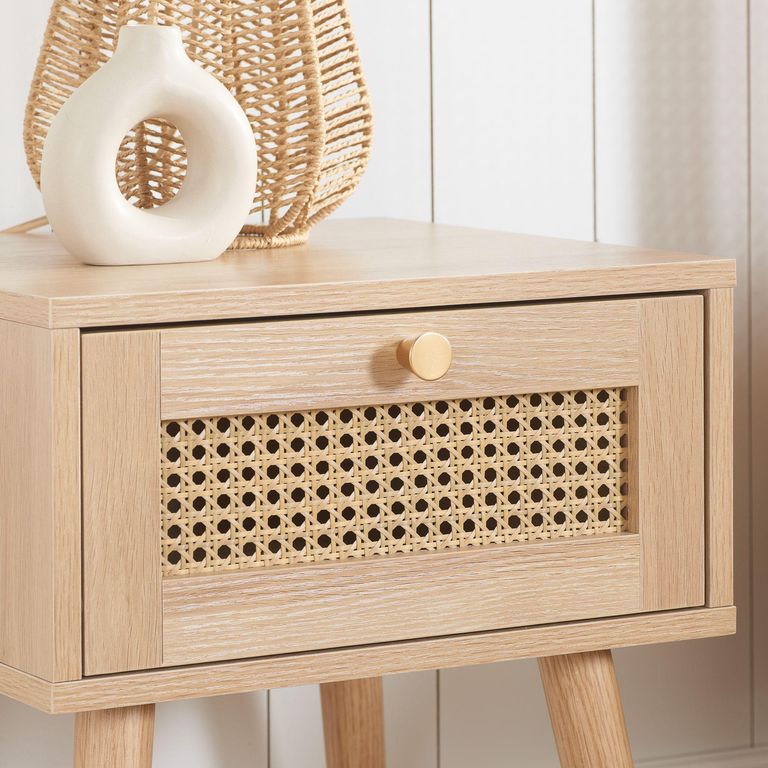Croxley Bedside Table - 1 Drawer - Oak and Rattan