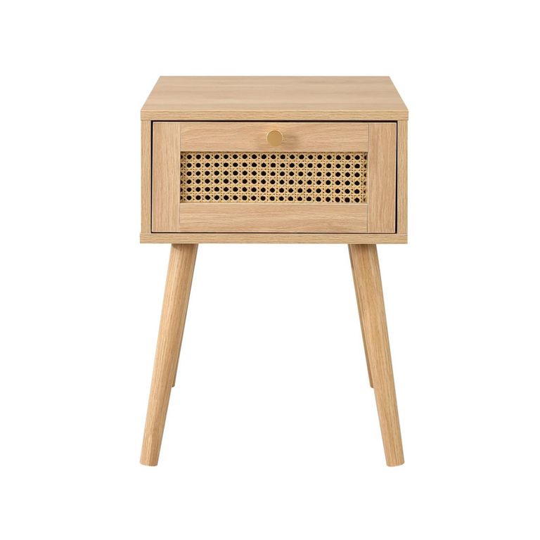 Croxley Bedside Table - 1 Drawer - Oak and Rattan