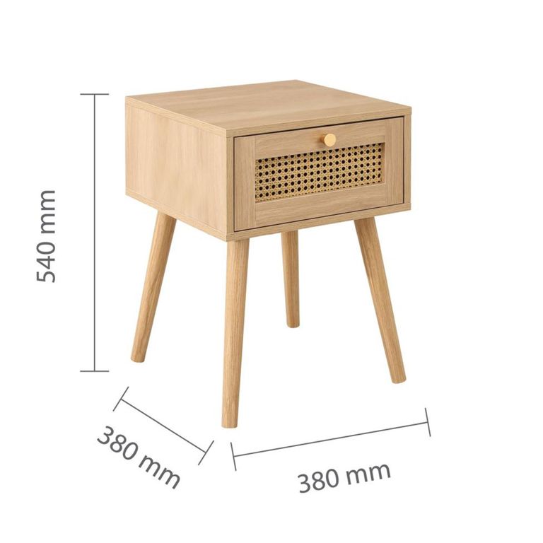Croxley Bedside Table - 1 Drawer - Oak and Rattan