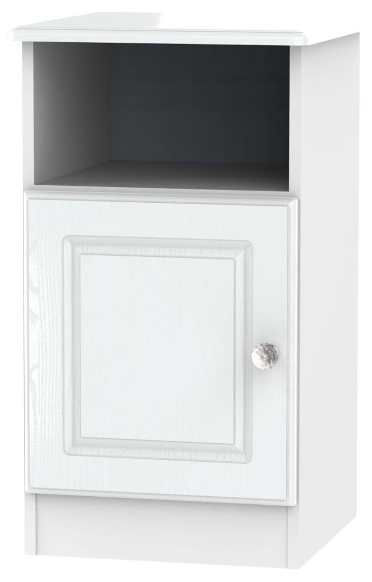 Crystal White 1 Door Bedside Cabinet