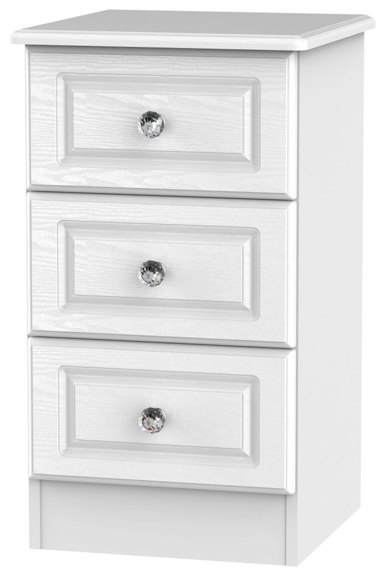 Crystal White 3 Drawer Bedside Cabinet