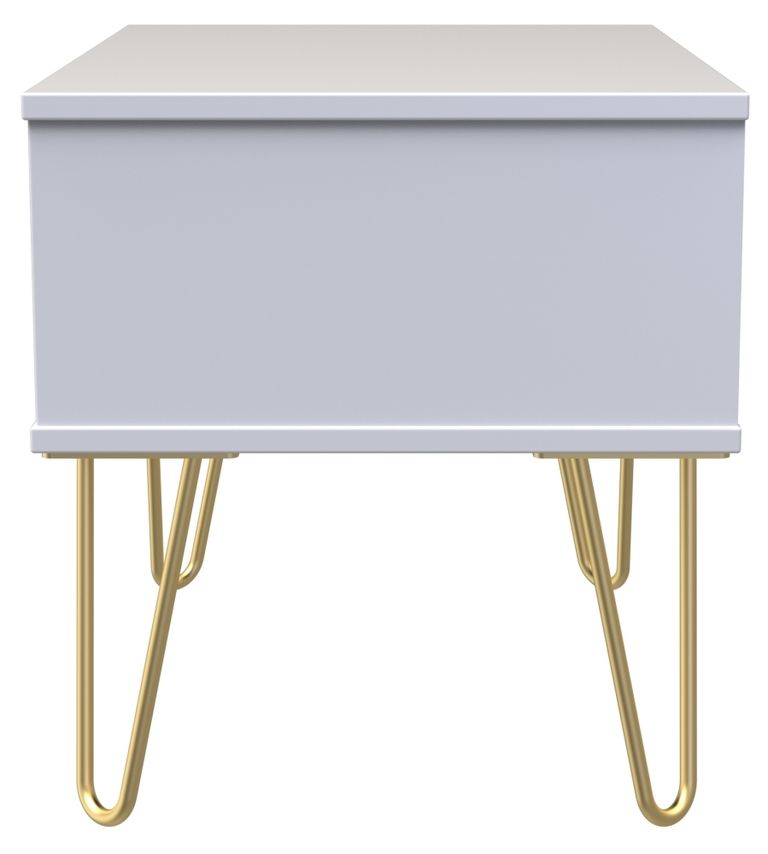 Cube White 1 Drawer Wide Bedside Table with Gold Hairpin Legs