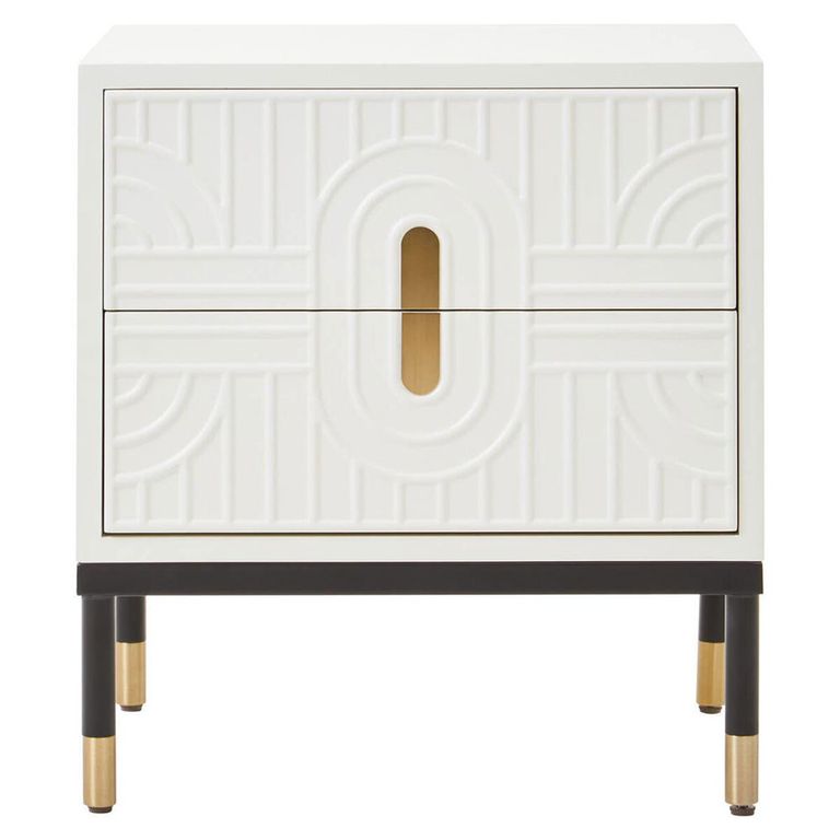 Danta Bedside Cabinet - 2 Drawer - Off White Wood