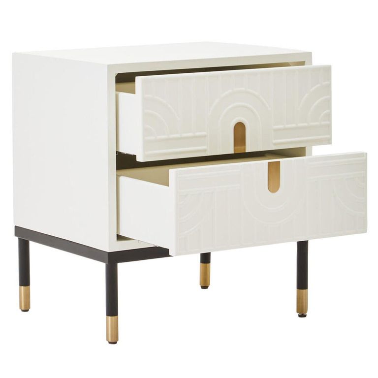 Danta Bedside Cabinet - 2 Drawer - Off White Wood