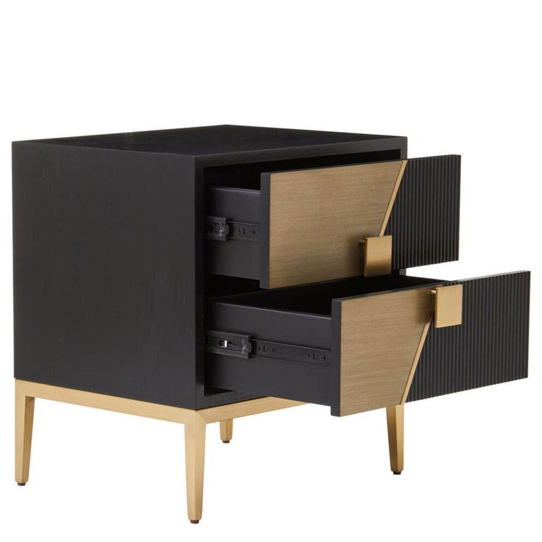 Davoli Bedside Cabinet - 2 Drawer - Black and Gold