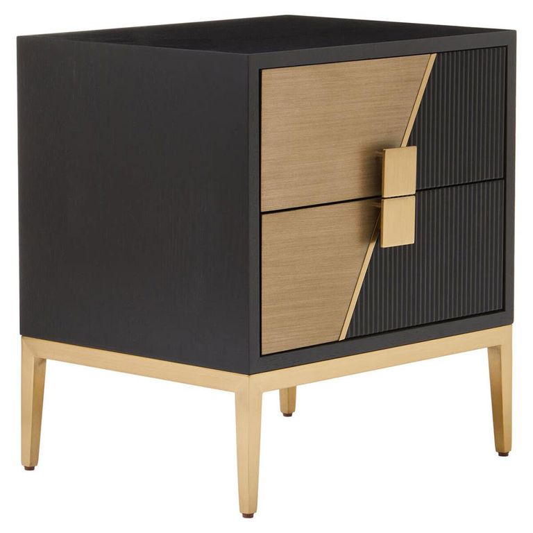 Davoli Bedside Cabinet - 2 Drawer - Black and Gold