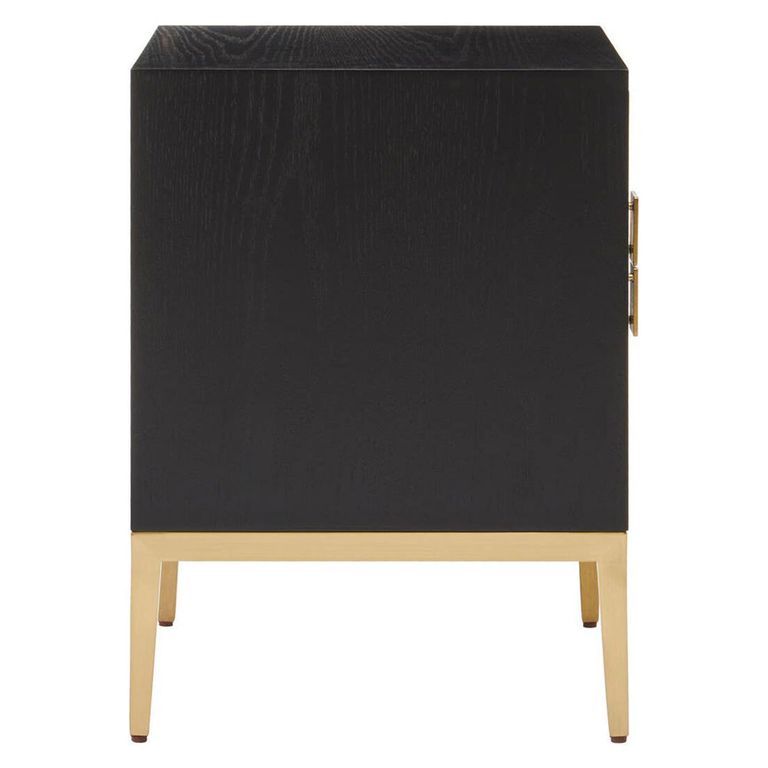 Davoli Bedside Cabinet - 2 Drawer - Black and Gold