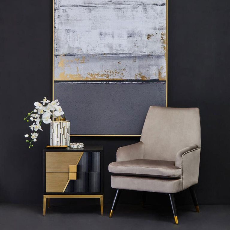 Davoli Bedside Cabinet - 2 Drawer - Black and Gold