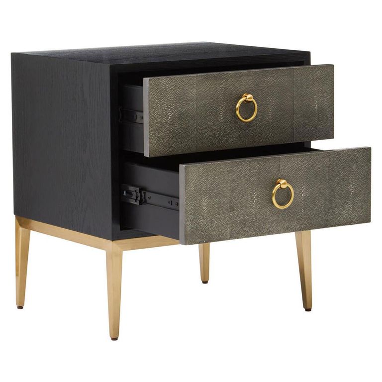 Deruta Bedside Cabinet - 2 Drawer - Grey Faux Shagreen