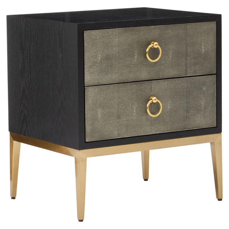 Deruta Bedside Cabinet - 2 Drawer - Grey Faux Shagreen
