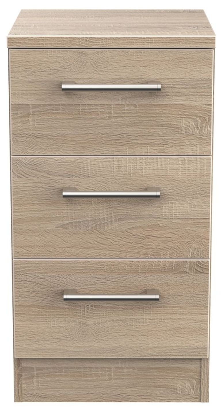 Devon Oak Effect 3 Drawer Bedside Cabinet