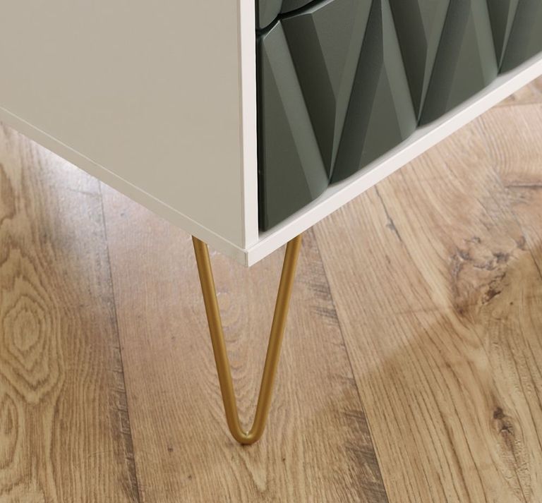 Diamond Black and White 1 Drawer Bedside Table with Gold Hairpin Legs