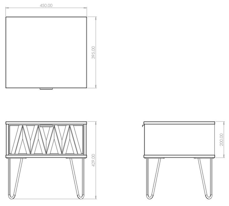 Diamond Black and White 1 Drawer Bedside Table with Gold Hairpin Legs
