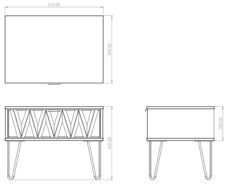 Diamond Black and White 1 Drawer Midi Bedside Table with Gold Hairpin Legs