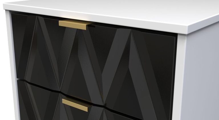 Diamond Black and White 2 Drawer Bedside Cabinet with Gold Hairpin Legs