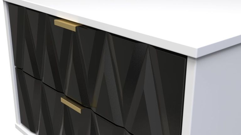 Diamond Black and White 2 Drawer Midi Bedside Cabinet with Gold Hairpin Legs
