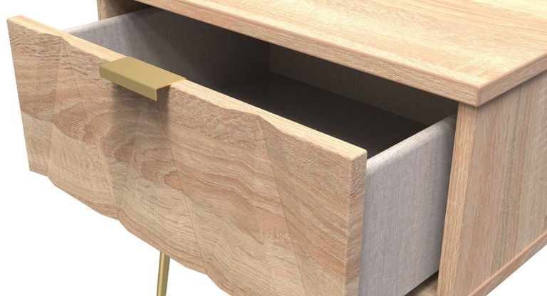 Diamond Oak Effect 1 Drawer Bedside Table with Gold Hairpin Legs