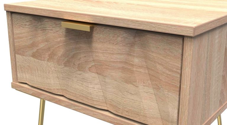 Diamond Oak Effect 1 Drawer Bedside Table with Gold Hairpin Legs