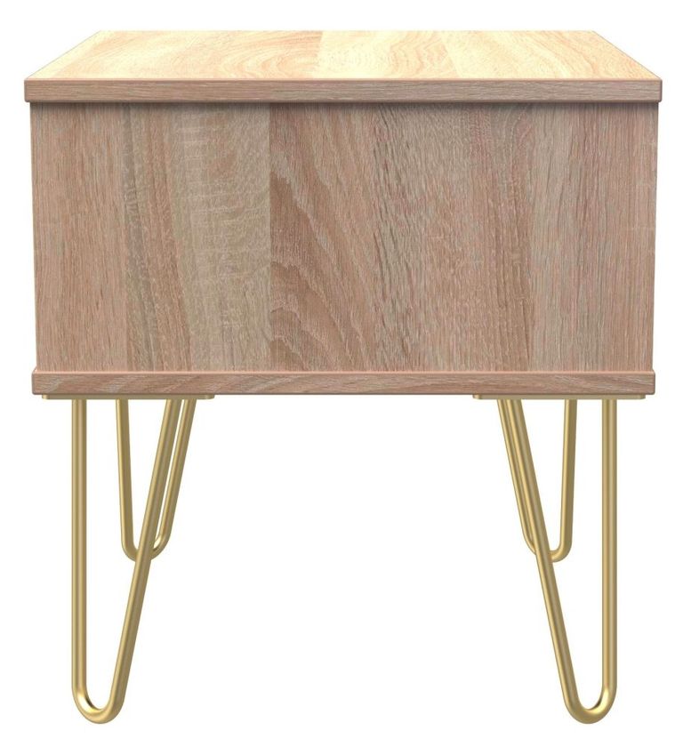 Diamond Oak Effect 1 Drawer Bedside Table with Gold Hairpin Legs