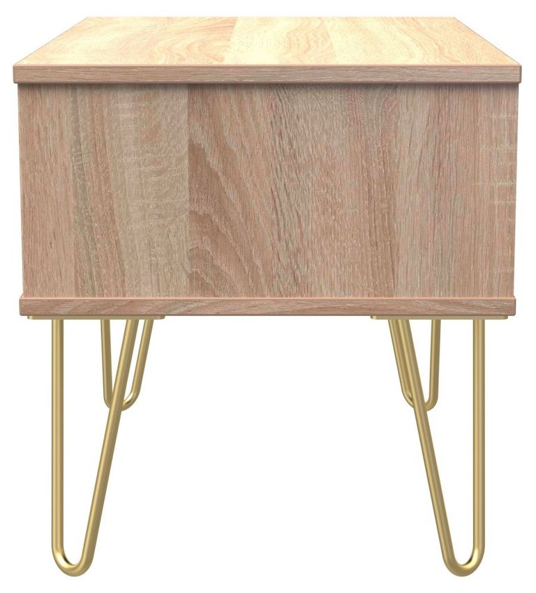 Diamond Oak Effect 1 Drawer Midi Bedside Table with Gold Hairpin Legs