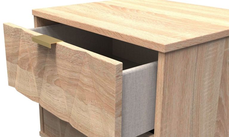 Diamond Oak Effect 2 Drawer Bedside Cabinet with Gold Hairpin Legs