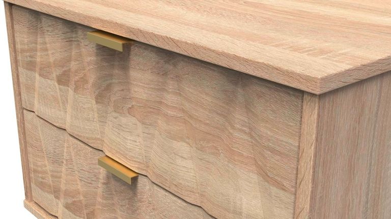 Diamond Oak Effect 2 Drawer Midi Bedside Cabinet with Gold Hairpin Legs