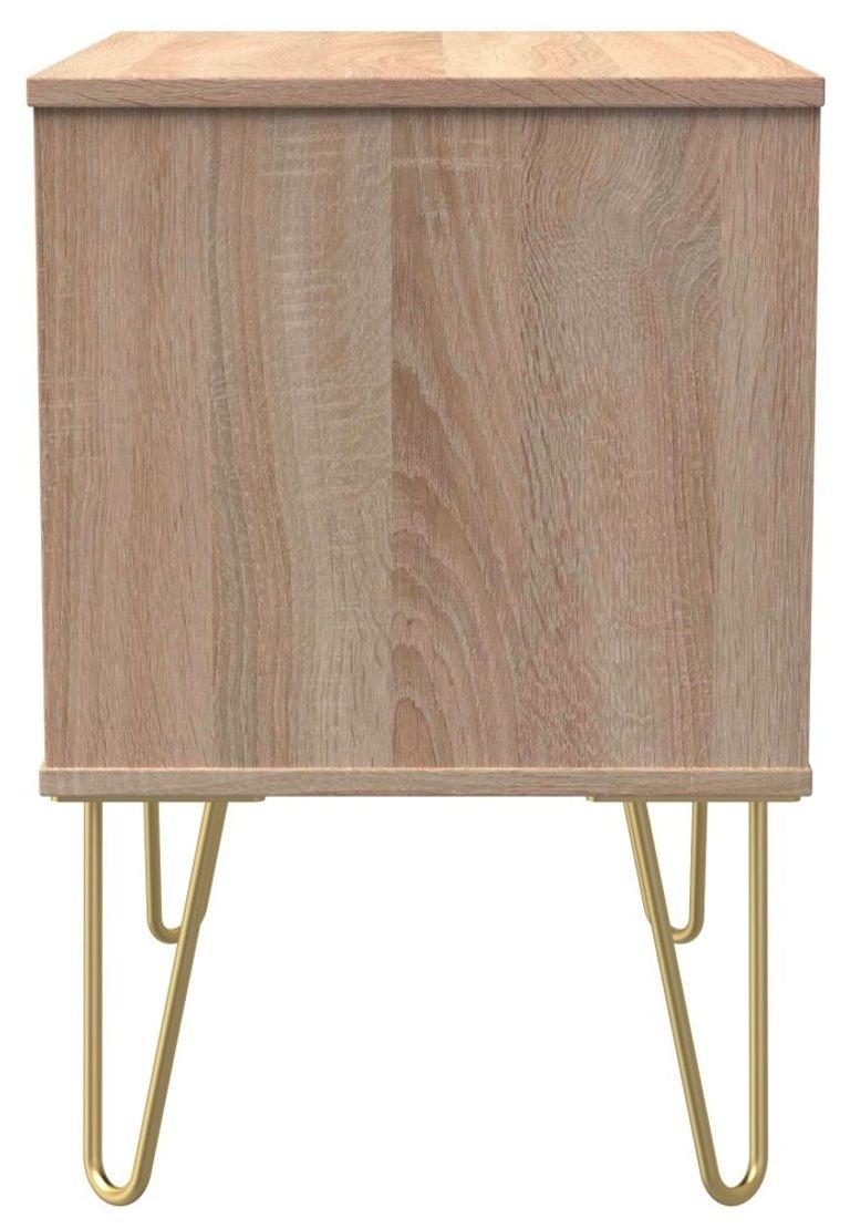 Diamond Oak Effect 2 Drawer Midi Bedside Cabinet with Gold Hairpin Legs