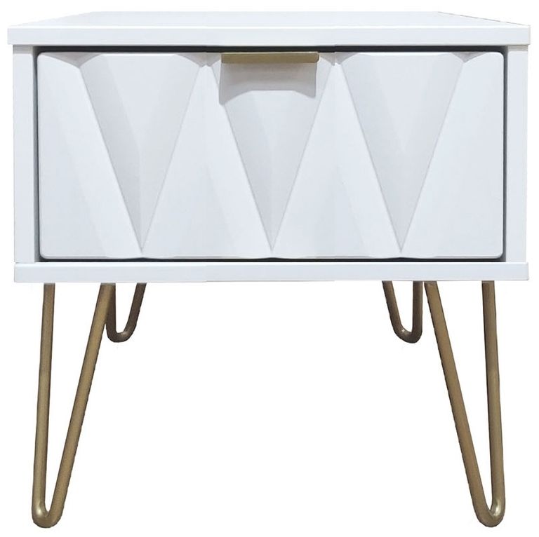 Diamond White 1 Drawer Bedside Table with Gold Hairpin Legs